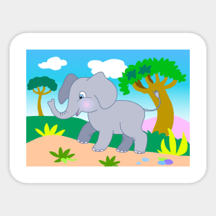 cheerful cartoon elephant in the jungle Sticker